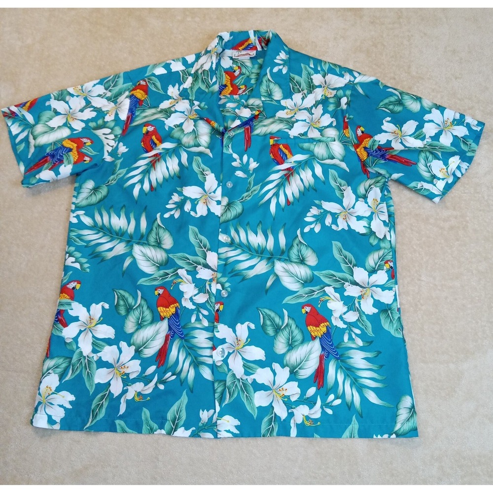 Evergreen Island Hawaiian Shirt Men's Large Multicolor Short Sleeve